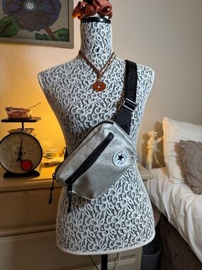 Converse Metallic Silver Crossbody Bag with Black Strap